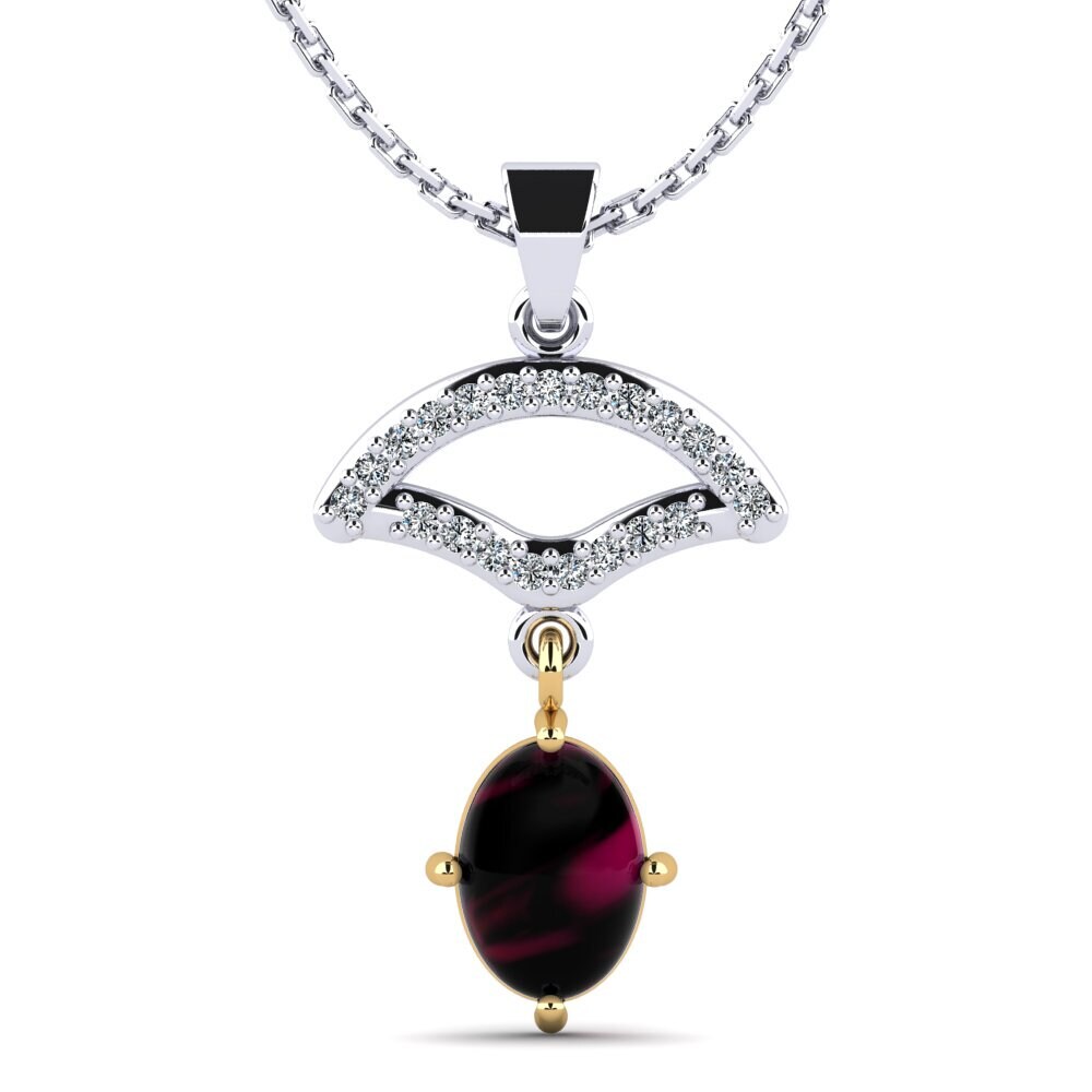 18k Oro Blanco & Amarillo Granate Rhodolite Cabujón Colgante de Mujer Female