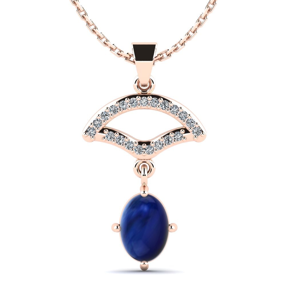 14k Oro Rosa Zafiro Cabujón Colgante de Mujer Female
