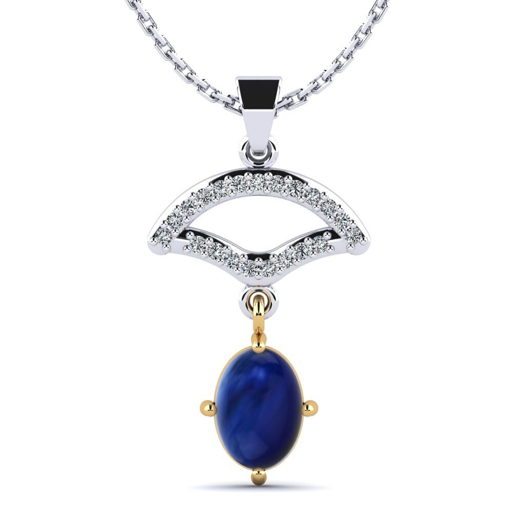 14ct White & Yellow Gold Cabochon Sapphire Women's Pendant Female