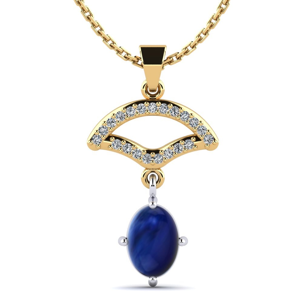 14ct Yellow & White Gold Cabochon Sapphire Women's Pendant Female