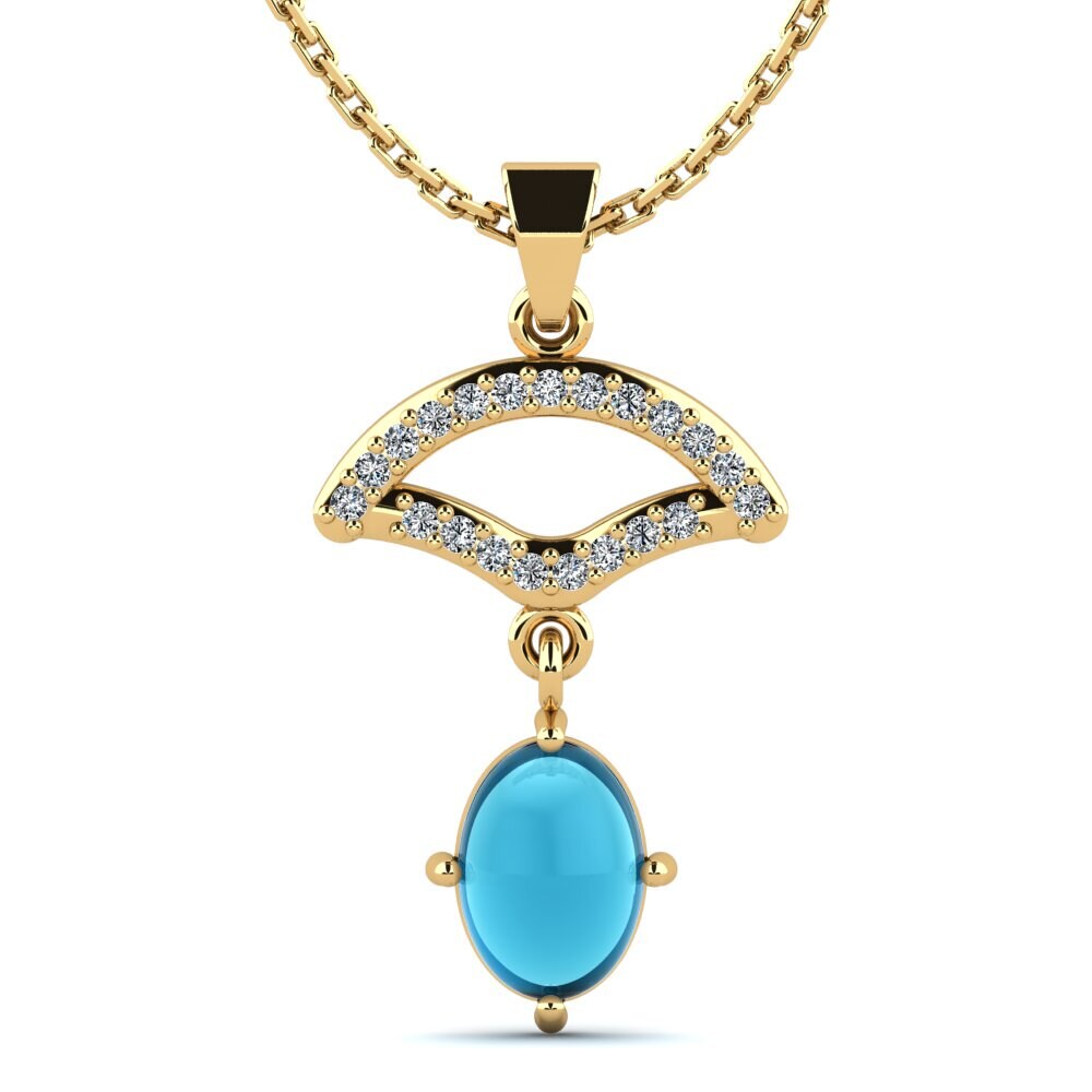 18k Oro Amarillo Topacio Azul Cabujón Colgante de Mujer Female
