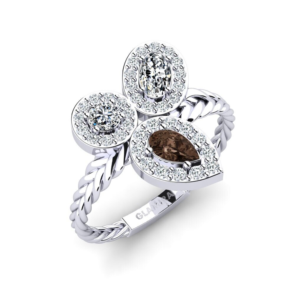 White Silver Smoky Quartz Engagement Ring Fengmi