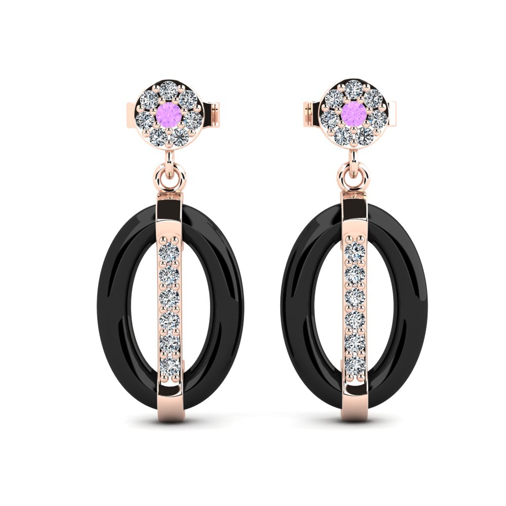 Ceramic Amethyst 18ct Rose Gold Earrings