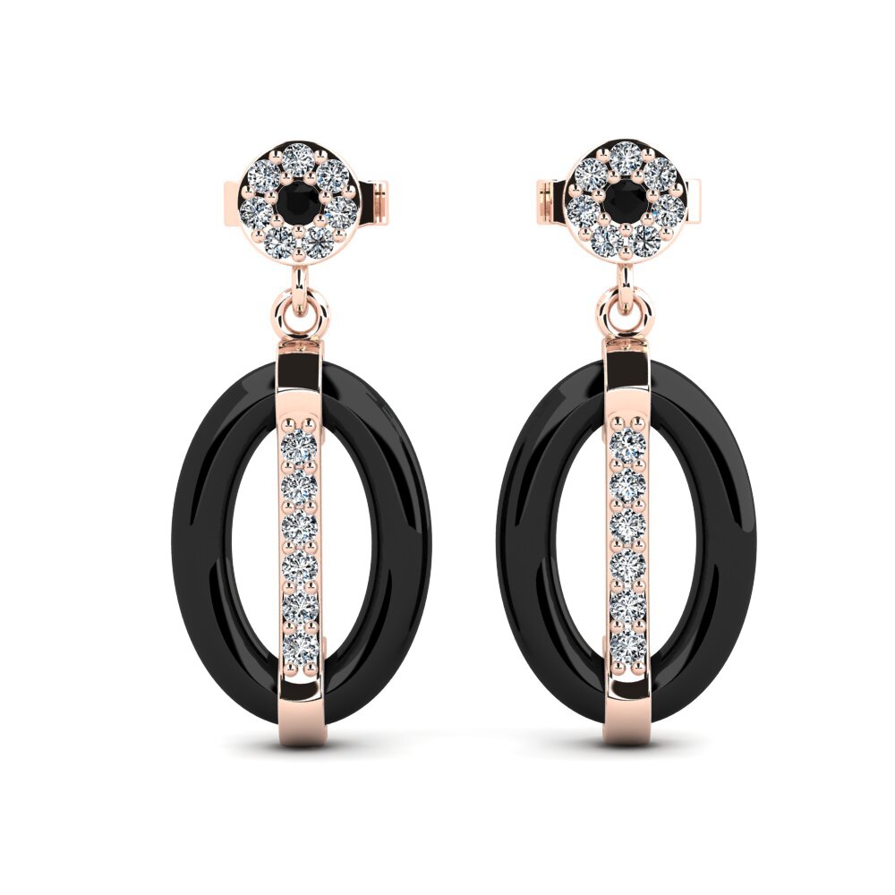 Pendientes 9k Oro Rosa Zafiro negro Cerámica