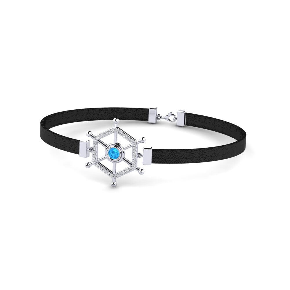 14ct White Gold Blue Topaz Men's Bracelet Feofan