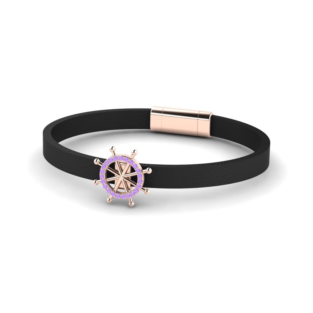 9K Rose Gold Amethyst Men's Bracelet Fern