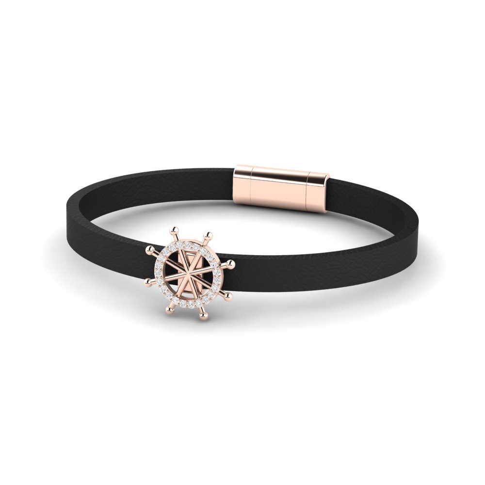 9K Rose Gold White sapphire Men's Bracelet Fern