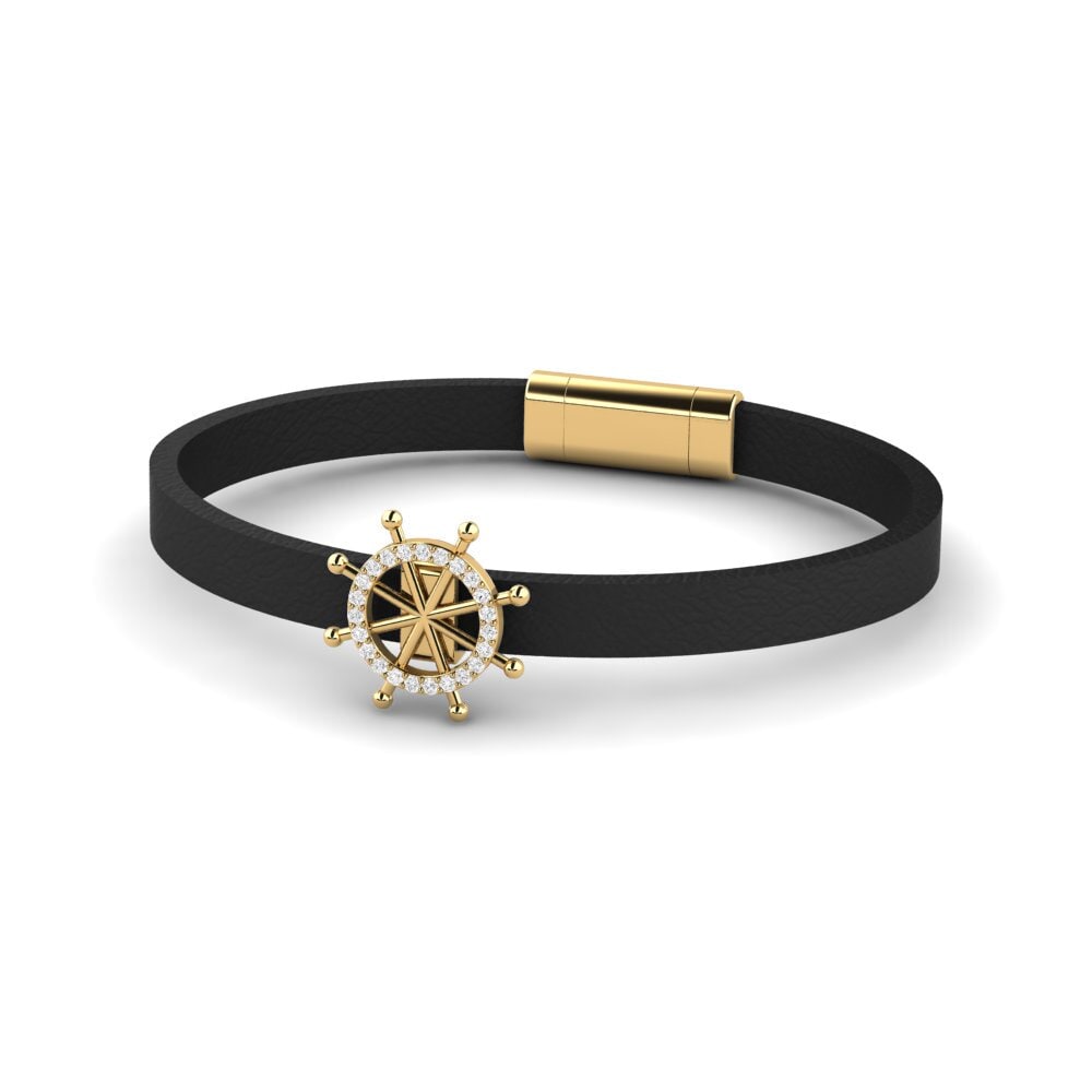 18ct Yellow Gold White sapphire Men's Bracelet Fern