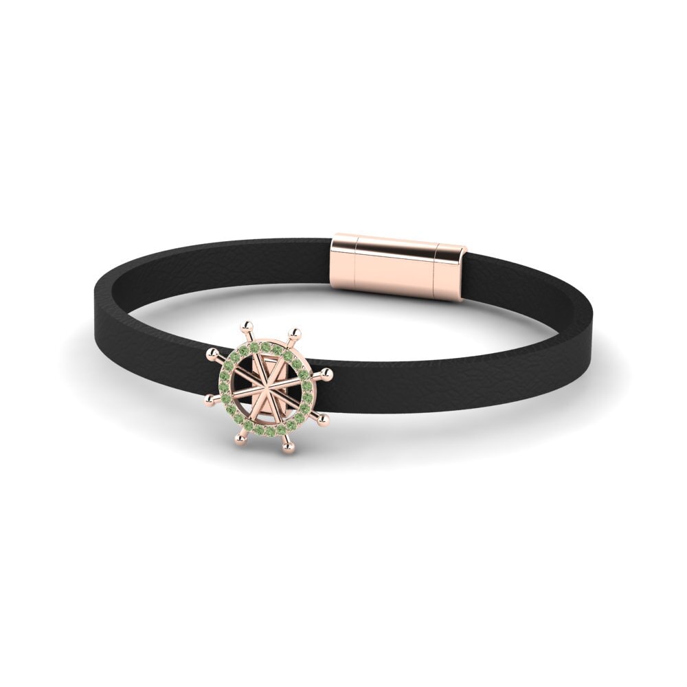 18ct Rose Gold Green Diamond Men's Bracelet Fern