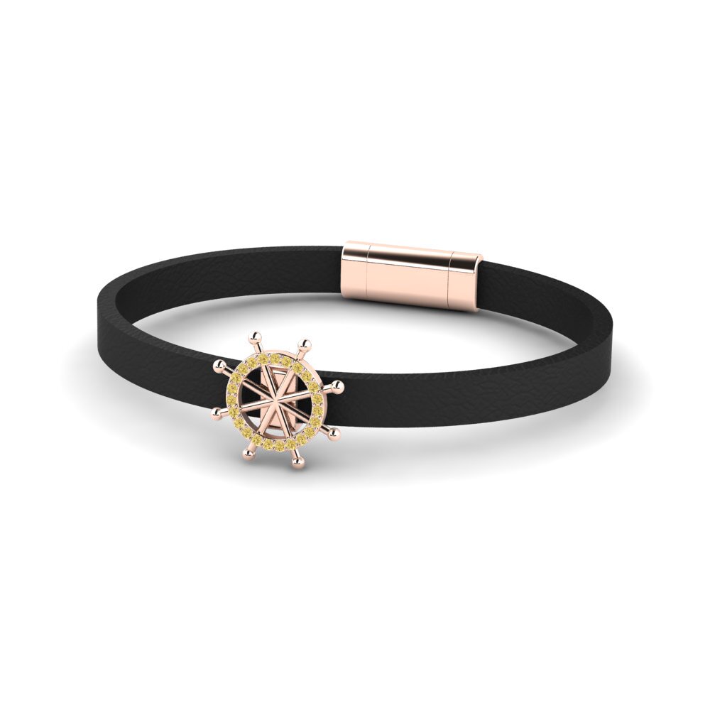 18ct Rose Gold Yellow Diamond Men's Bracelet Fern