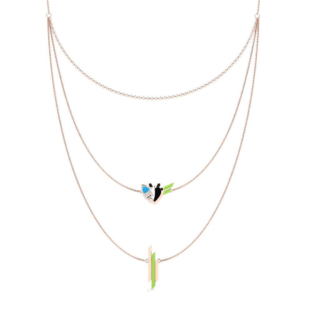 Dây chuyền Vàng Hồng 18K Đá Topaz xanh / Hoàng Ngọc Layering