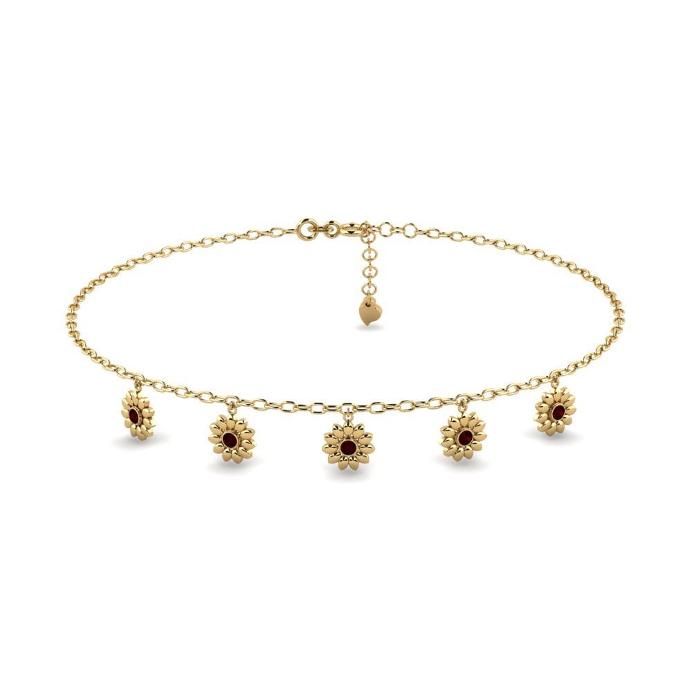 14ct Yellow Gold Garnet Women's Anklet Fester