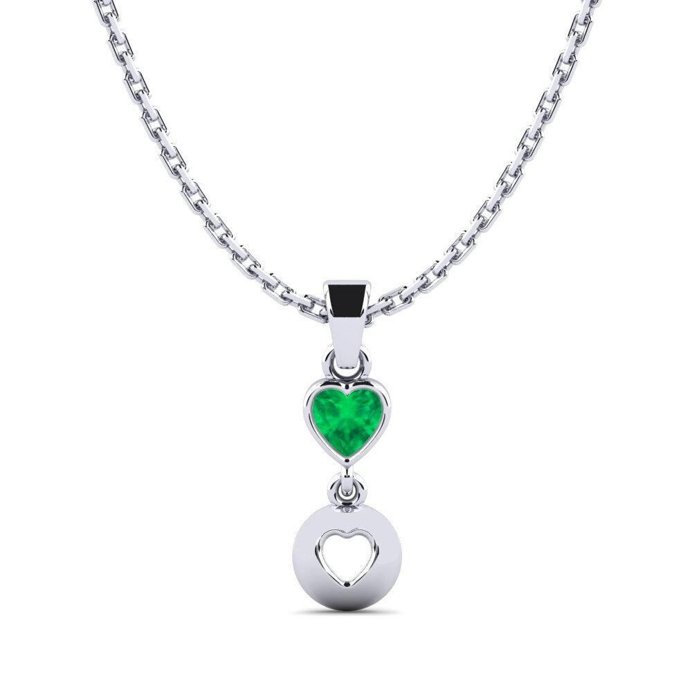 14k Oro Blanco Esmeralda Colgante de Mujer Ffonras
