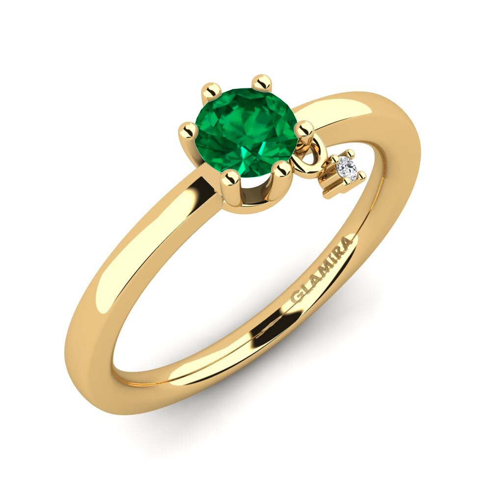 9k Oro Amarillo Esmeralda (creada en laboratorio) Anillo de compromiso Fibrizia