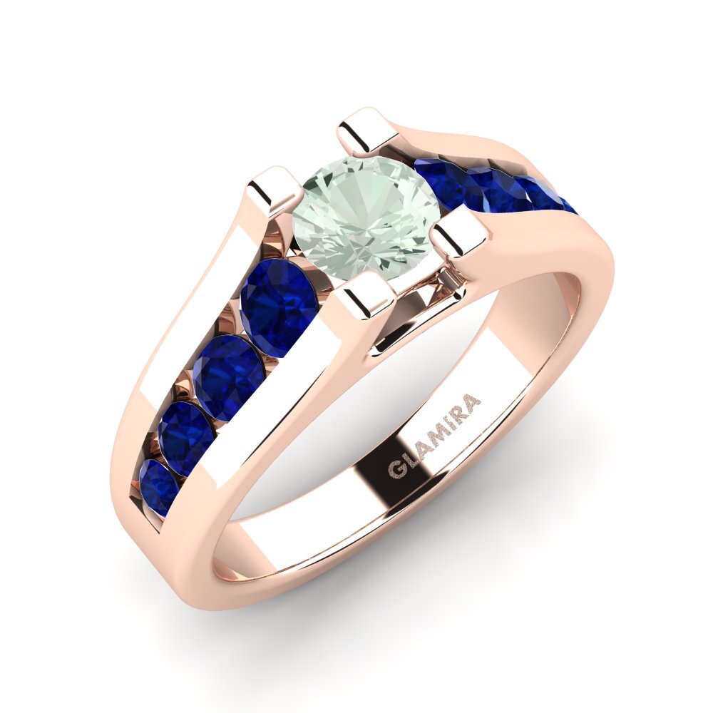 18k Oro Rosa Amatista verde Anillo de compromiso Fidanka