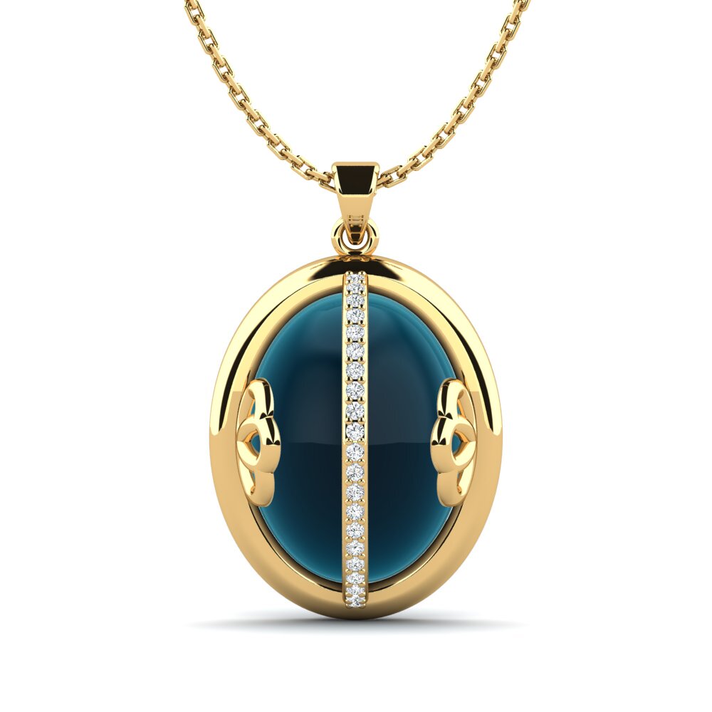 14k Oro Amarillo Topacio Azul Londres Cabujón Colgante de Mujer Fidelis