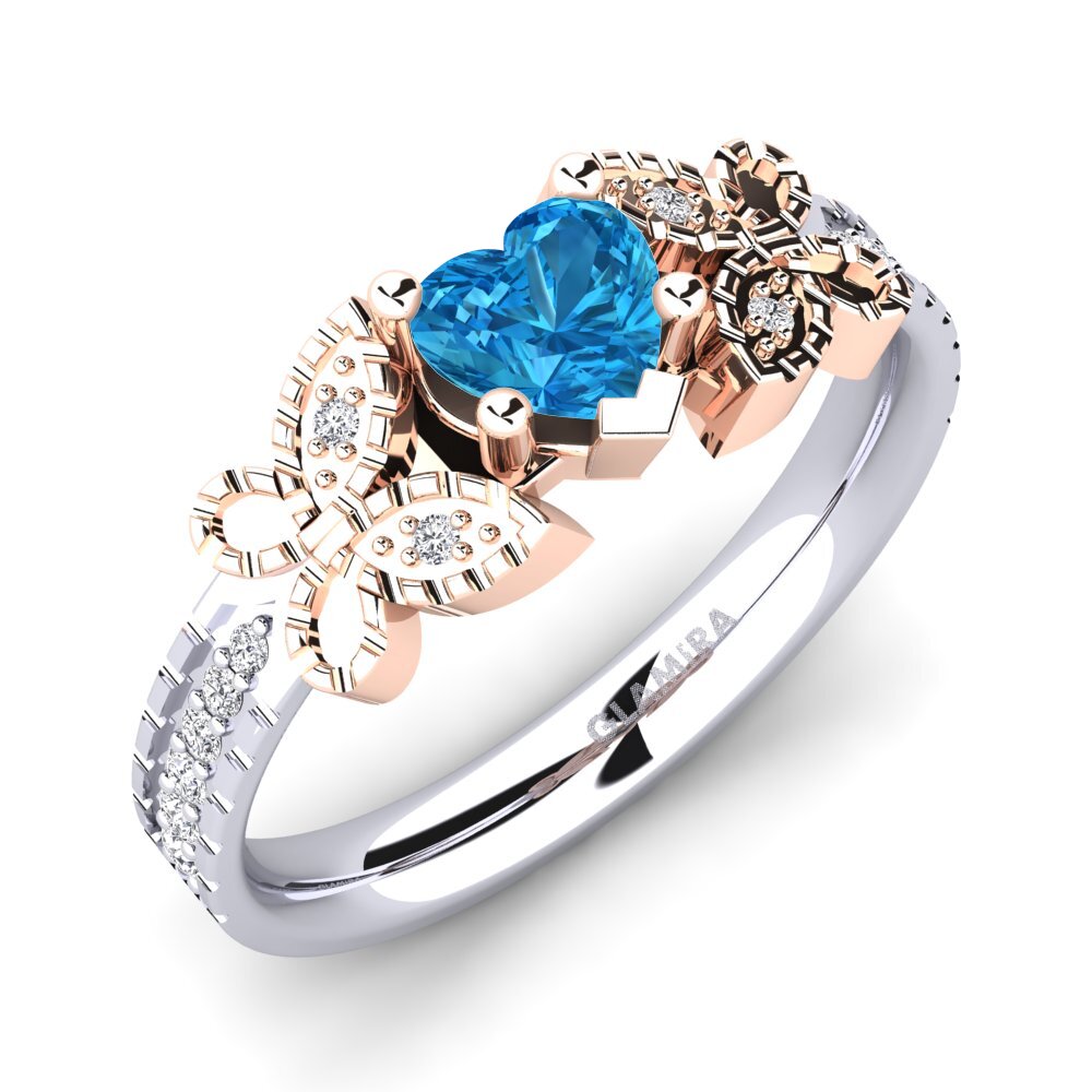 14ct White & Rose Gold Blue Topaz Engagement Ring Fiene