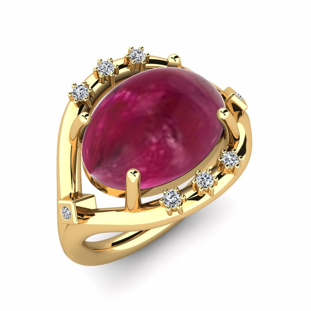 Or Jaune 18k Rubis Cabochon Bague Filanna