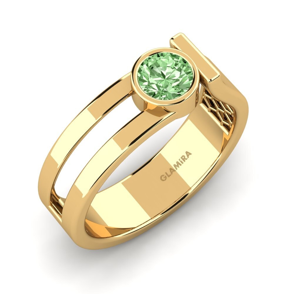 Oro Giallo 375 Diamante Verde Anello da uomo Filippa