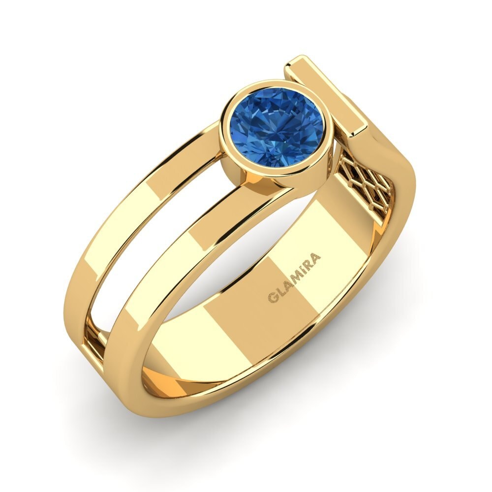 14ct Yellow Gold Dark Blue Zirconia Men's Ring Filippa