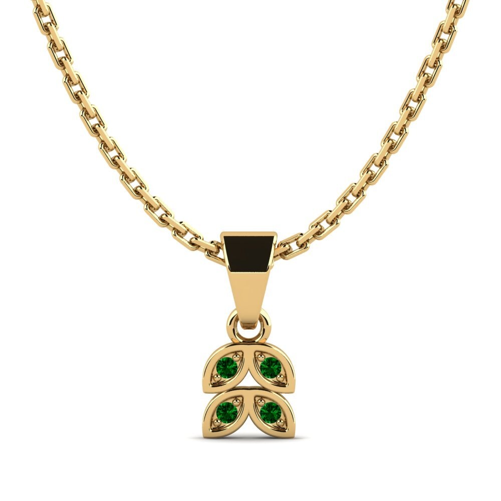 9k Oro Amarillo Circonita Verde Colgante de Mujer Fishnet