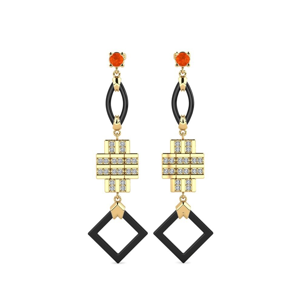 14ct Yellow Gold Fire Opal Women's Earring Fitnete