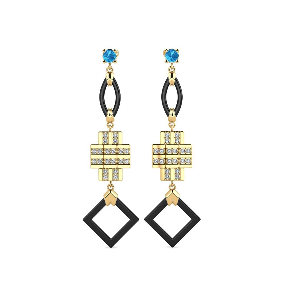 14ct Yellow Gold Blue Topaz Women's Earring Fitnete