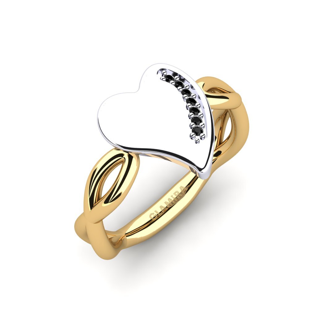 Oro Giallo & Bianco 375 Diamante Nero Anello Flaine