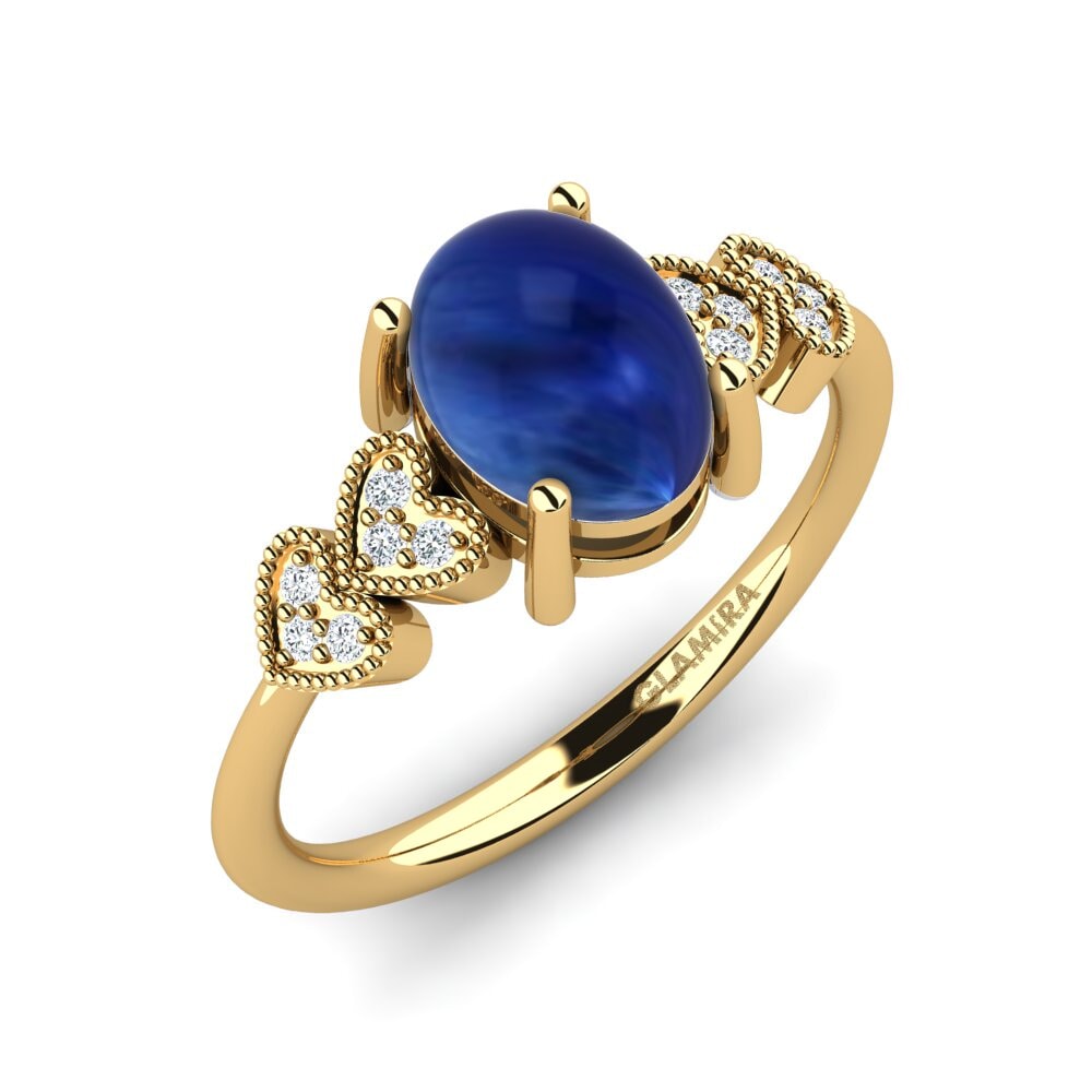 18k Oro Amarillo Zafiro Cabujón Anillo Flana