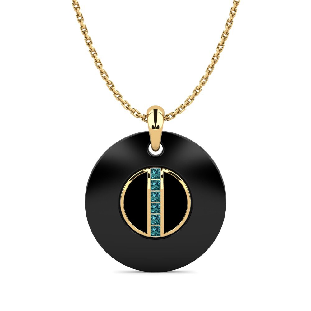 9ct Yellow Gold Blue Diamond Women's Pendant Flaxy