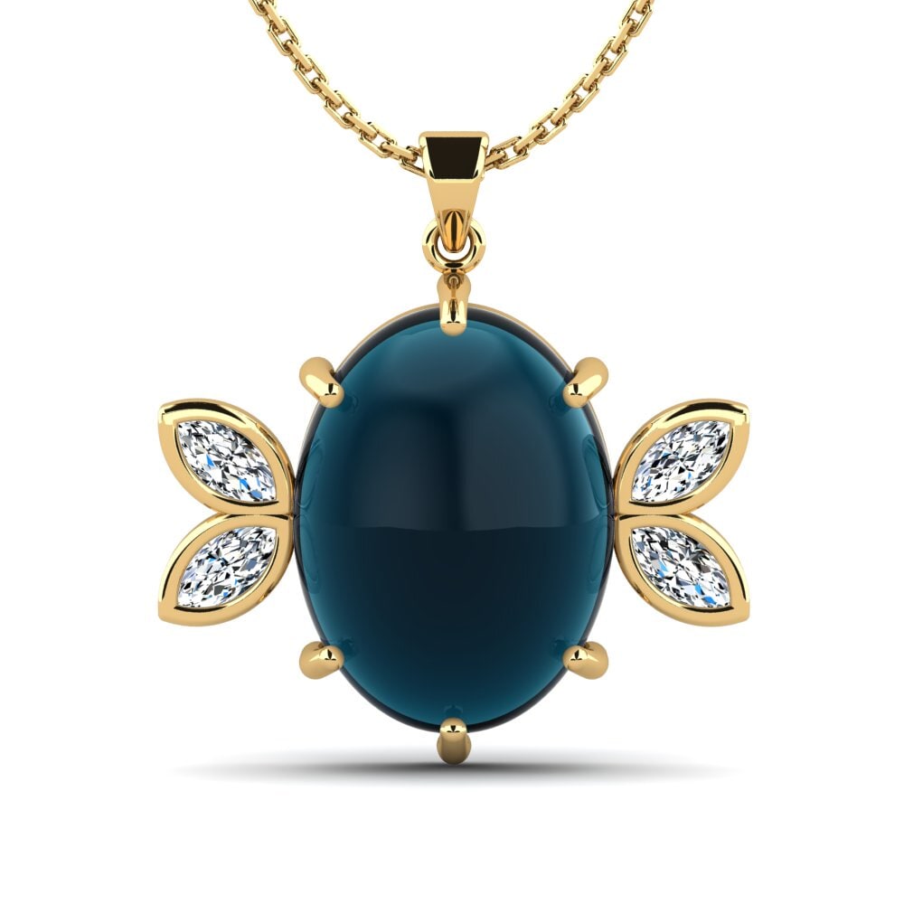 14k Oro Amarillo Topacio Azul Londres Cabujón Colgante de Mujer Flerina