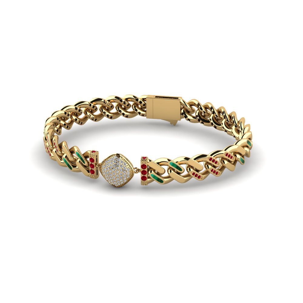 14k Oro Amarillo Circonita Roja Pulsera de Mujer Flexply
