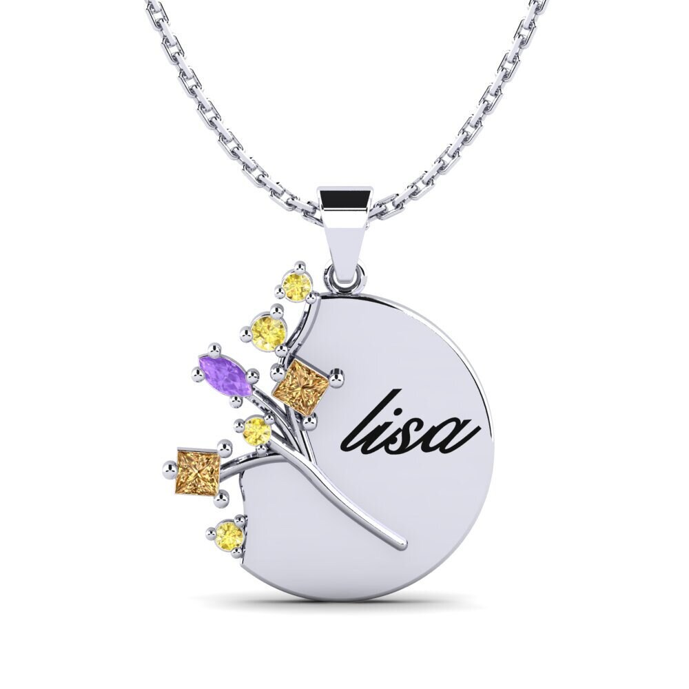Plata 925 Diamante Marrón Colgante de Mujer Flor