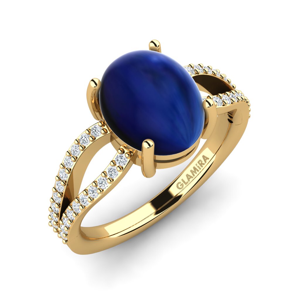 18k Oro Amarillo Zafiro Cabujón Anillo Floralia