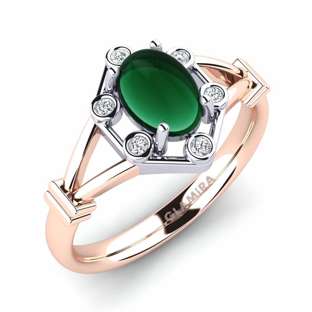 Or Rose& Blanc 18k Émeraude Cabochon Bague Florella