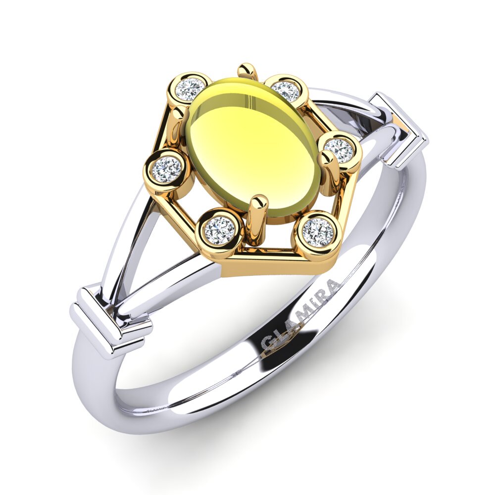 Or Blanc & Jaune 14k Topaze Citron Cabochon Bague Florella