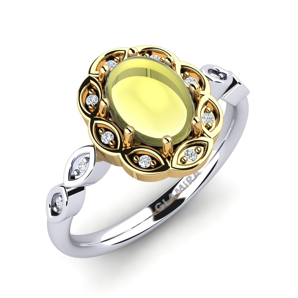 Or Blanc & Jaune 14k Topaze Citron Cabochon Bague Floressa