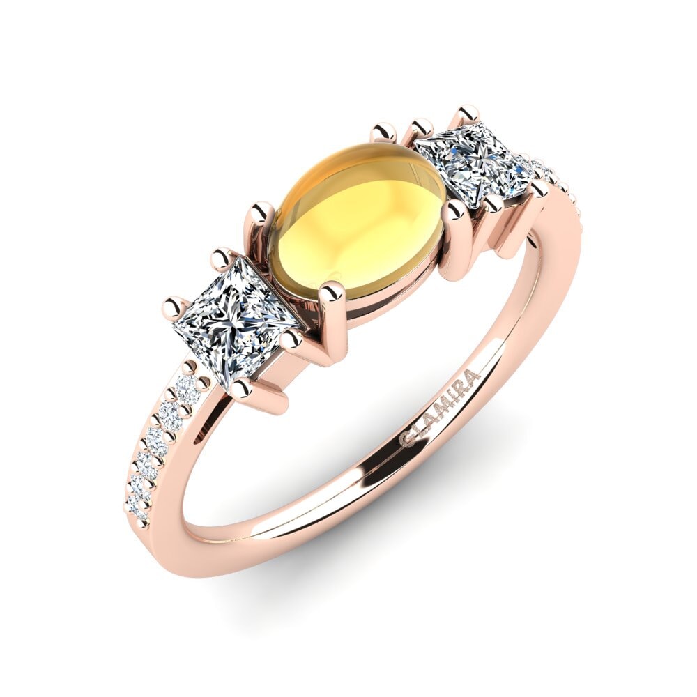 14k Oro Rosa Citrino Cabujón Anillo Flossey