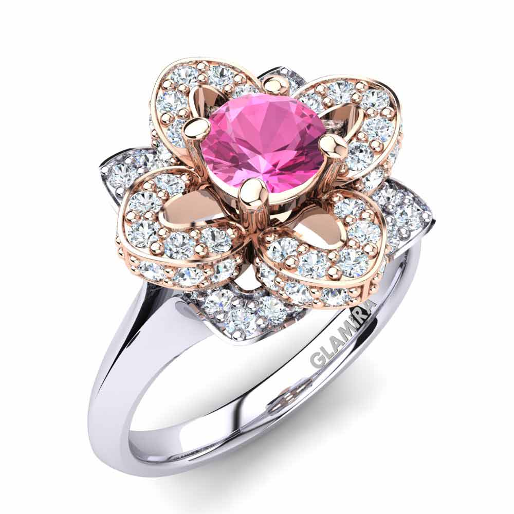 Nhẫn đính hôn Floret Đá Tourmaline Hồng / Bích tỷ