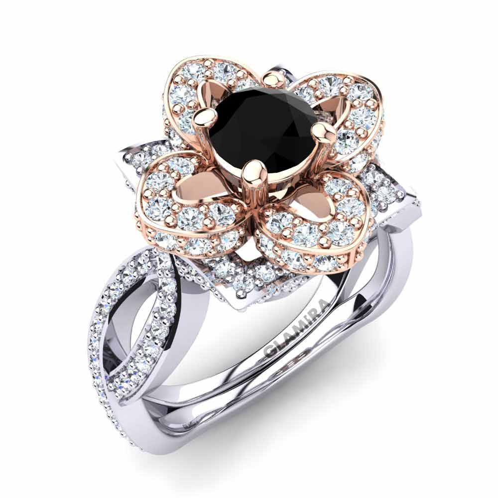 9ct White & Rose Gold Black Onyx Engagement Ring Blossom