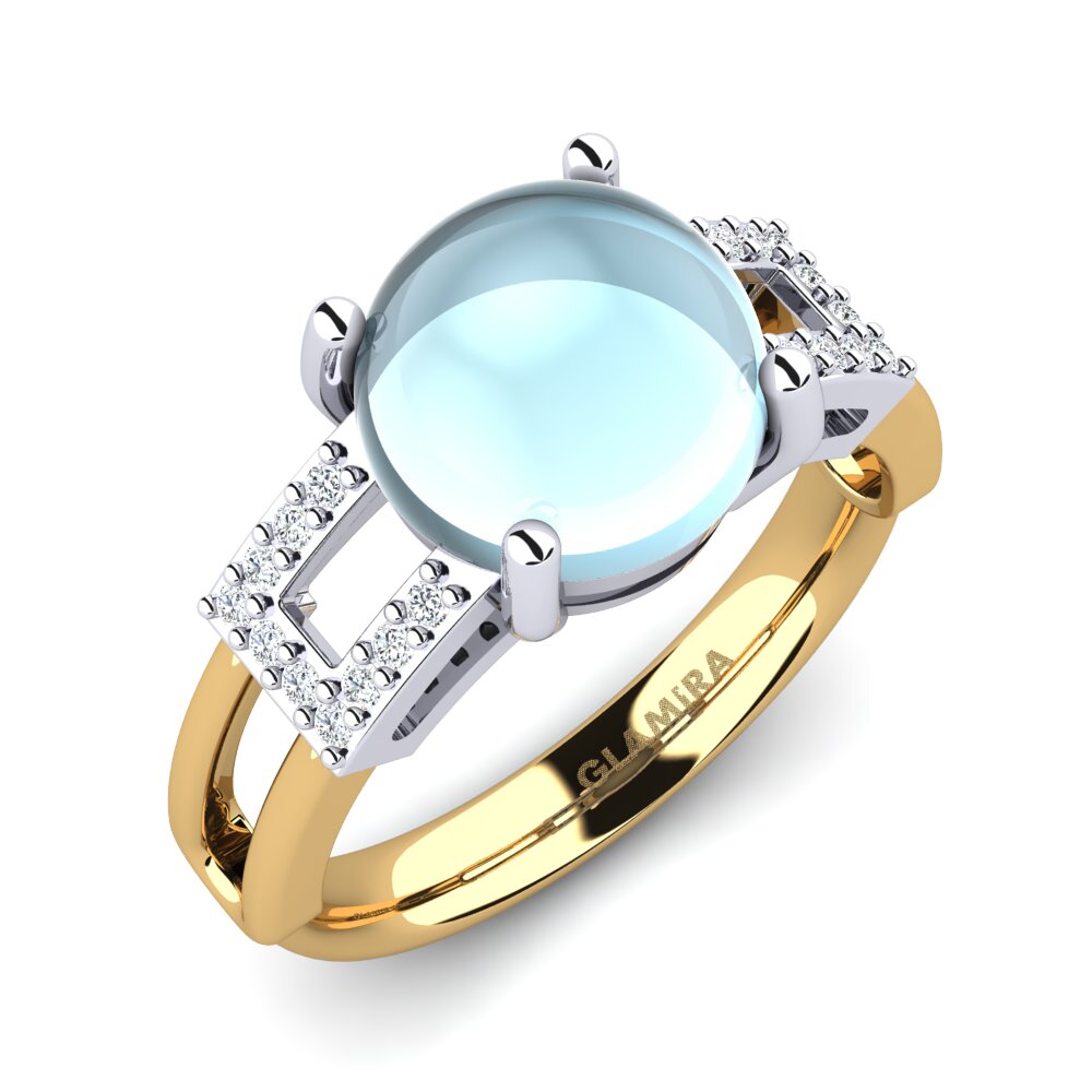 9ct Yellow & White Gold Cabochon Aquamarine Ring Floynce