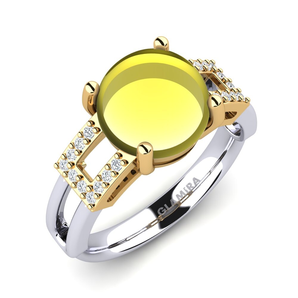 Or Blanc & Jaune 14k Topaze Citron Cabochon Bague Floynce