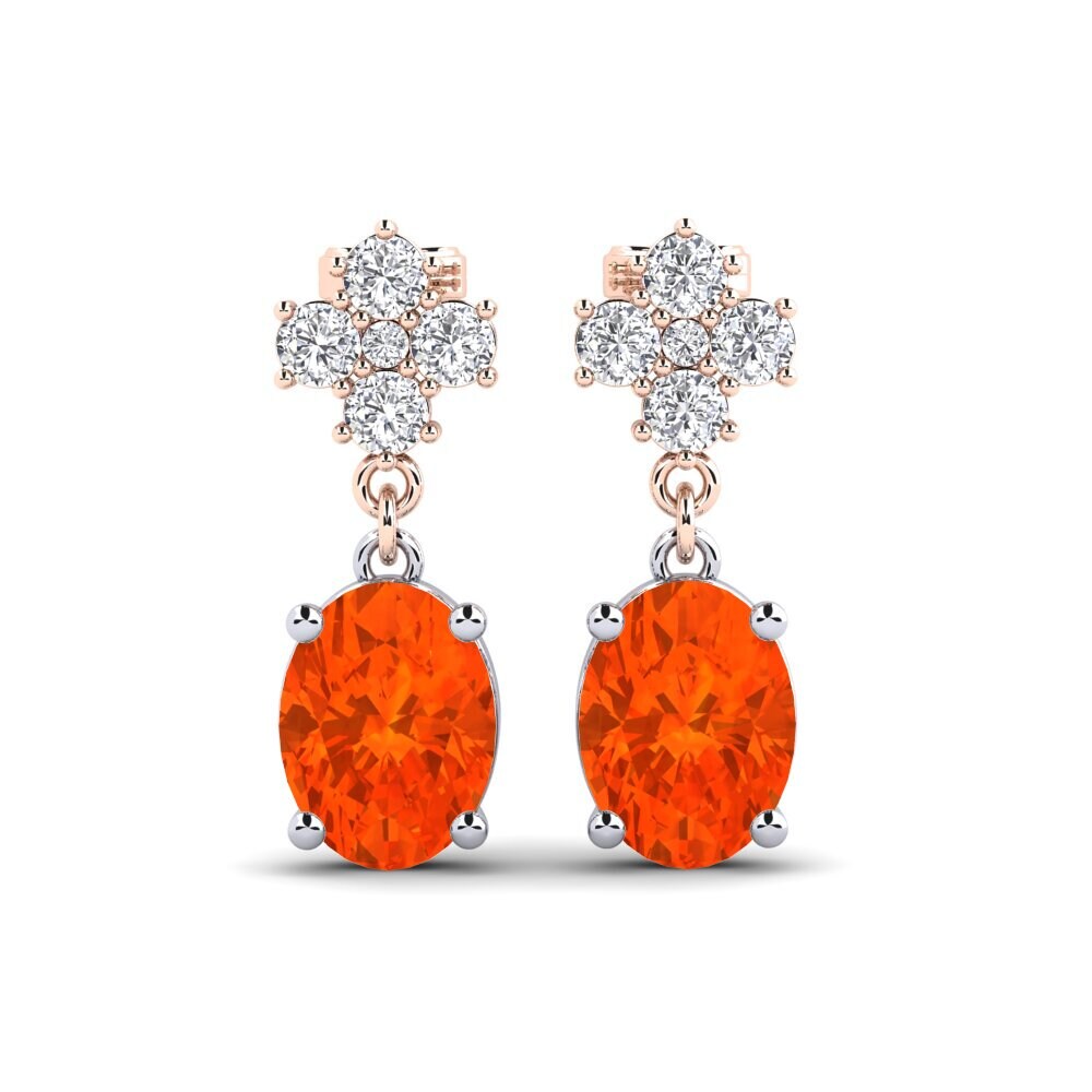 Boucles D'oreilles En Argent Sterling Avec Perles D'opale Rose De Feu - Neuves Avec étiquettes