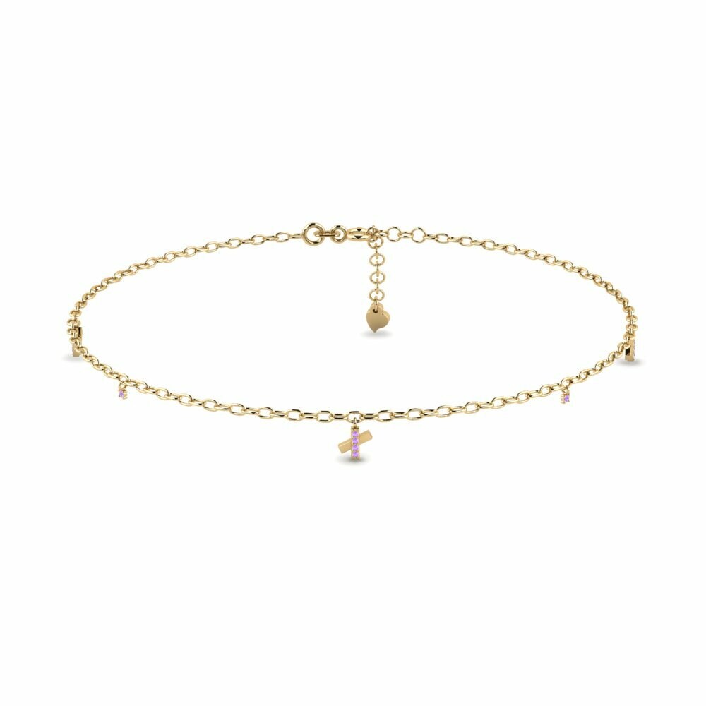 Round 0.12 Carat Amethyst 14K Yellow Gold Anklet Fluwidu