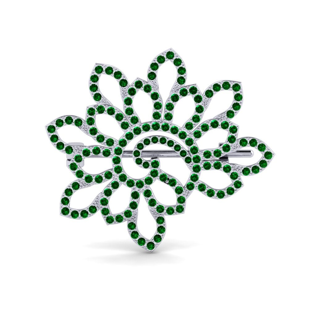 14ct White Gold Green Zirconia Brooch Focle
