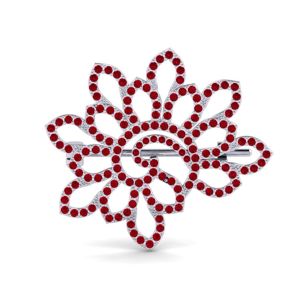 14ct White Gold Red Zirconia Brooch Focle