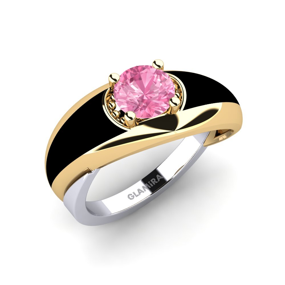 14ct Yellow & White Gold Pink Sapphire Ring Foldent