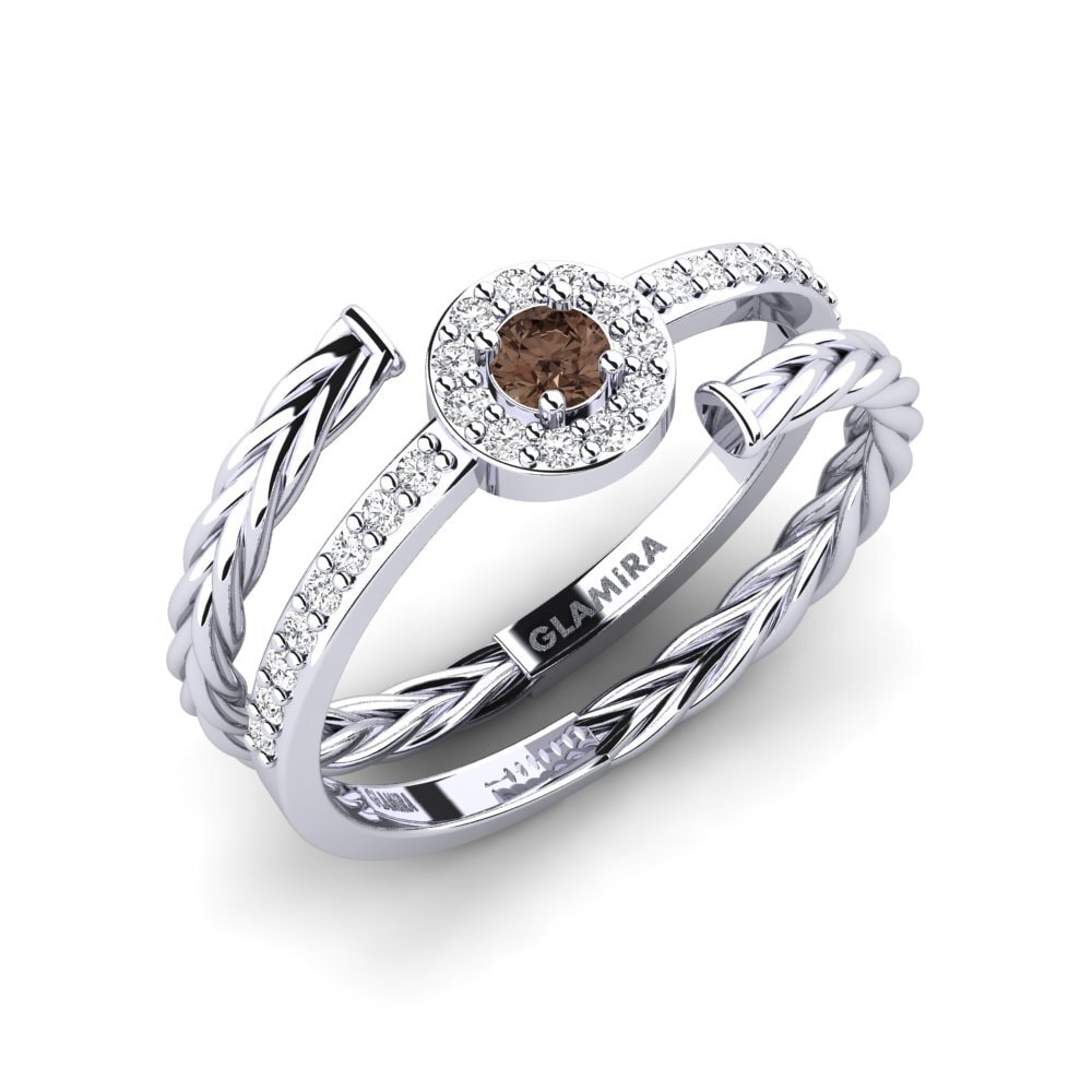 White Silver Smoky Quartz Ring Folha