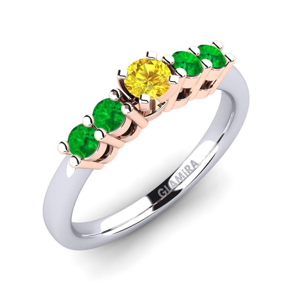 14K Wit & Rood Goud Gele Saffier Verlovingsring Fonda 0.16 crt
