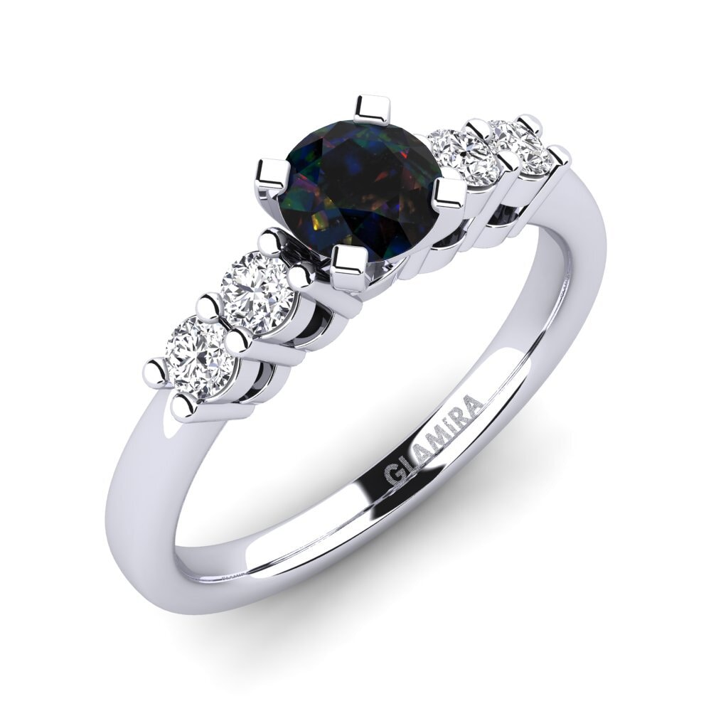 18ct White Gold Black Opal Engagement Ring Fonda 0.5 crt